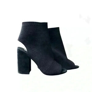 Steve Madden Womens Black Ferris Fabric Peep Toe Ankle Fashion Boots | Size 9.5